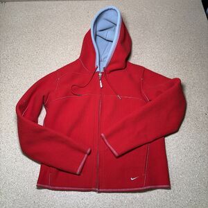 Nike Full Zip Hoodie Womens M Red Gray Reversible Therma Fit Jacket E2